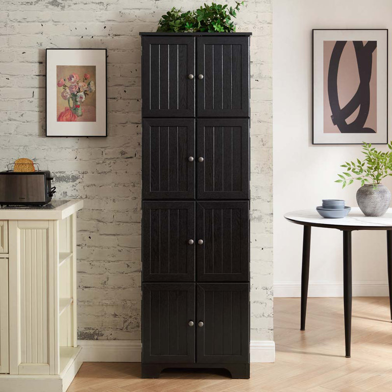 Armoire de rangement haute 72,4 "avec 8 portes et 4 tablettes, Noir