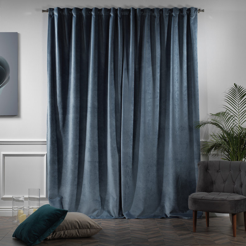 Rideau simple extra long et extra large en velours mat luxueux, 65 Air Force - bleu, L 52 po x L 63 po