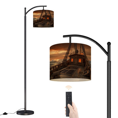 Arc Floor Lamp Pirate Ship Deck Stairs Cannons Nautical Floor Lamps with Remote LED Lights Adjustable Lamp Shades Tall Standing Lamps for Reading Office Living Room