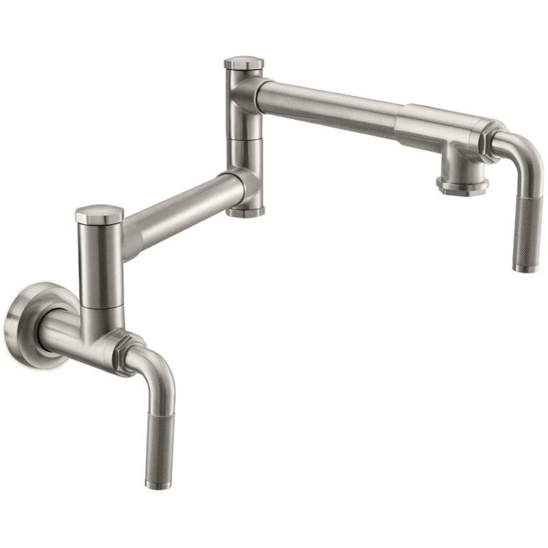 Descanso Pot Filler Dual Handle Wall Mount, Polished Brass