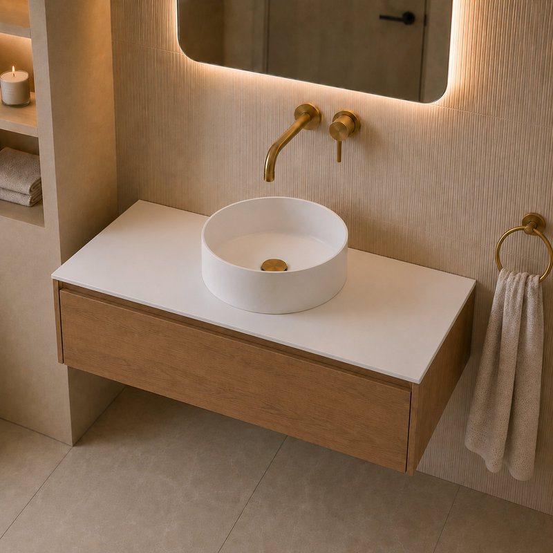 Modern 48" Solid Surface Bathroom Vanity Top for Vessel Sink - White