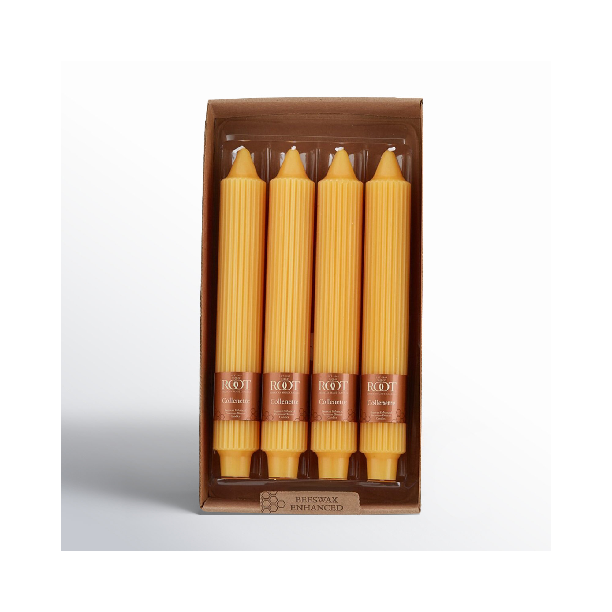 Grecian Collenette Unscented Taper Candle, 9" H x 1.25" W x 1.25" D, Butterscotch