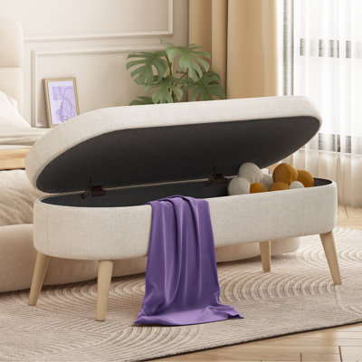 Storage Bench 43.5" Linen Fabric Upholstered Entryway Bench by George Oliver