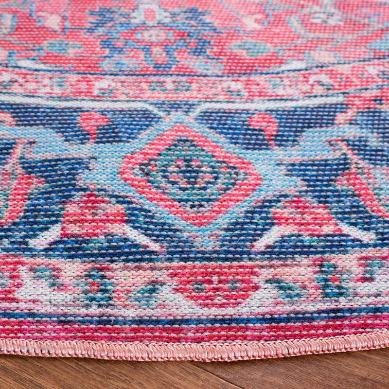 Tapis oriental bleu / rouge Claunch, Rond 6 pi 7 po