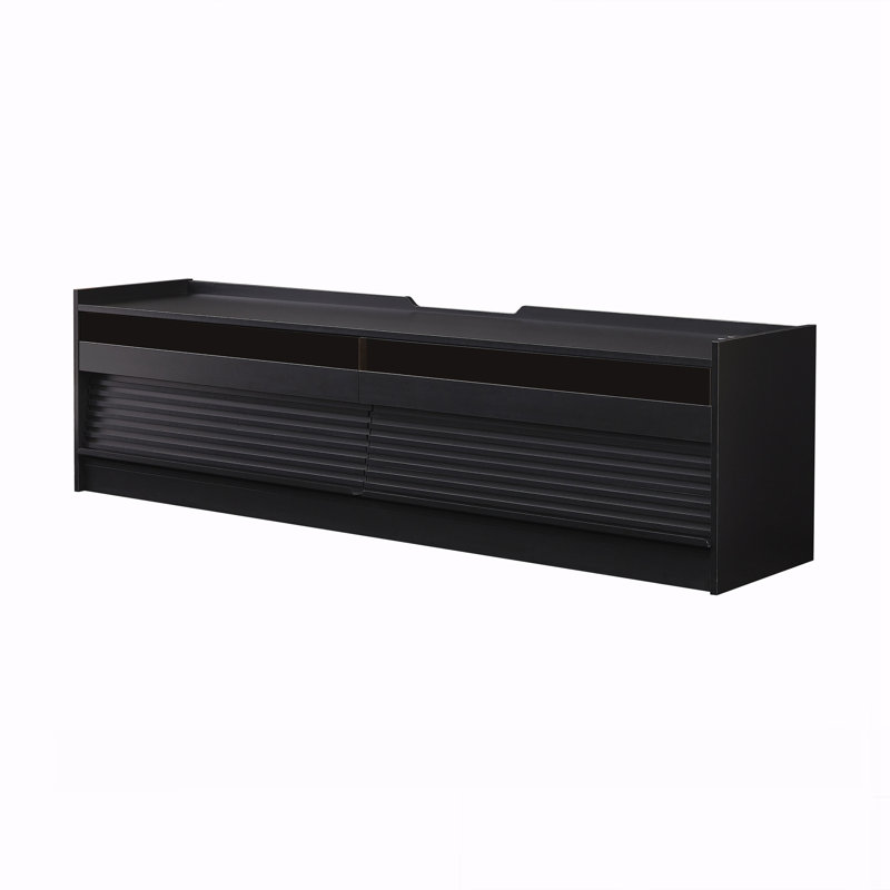 Meuble télé Mirod avec rangement spacieux, 4 tiroirs avec verre trempé, ports de charge intégrés et éclairage DEL ambiant, polyvalent pour tous les styles de décor