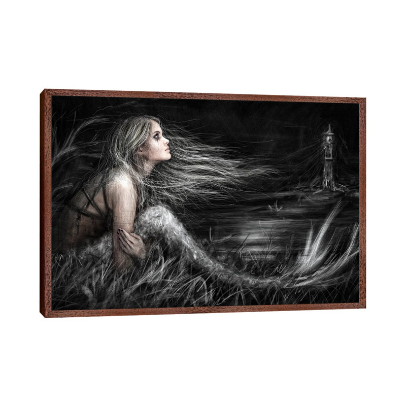 Mermaid At Midnight by Justin Gedak - Print on Canvas, 152.5 cm H x 101.5 cm W, Classic Brown Wood Framed
