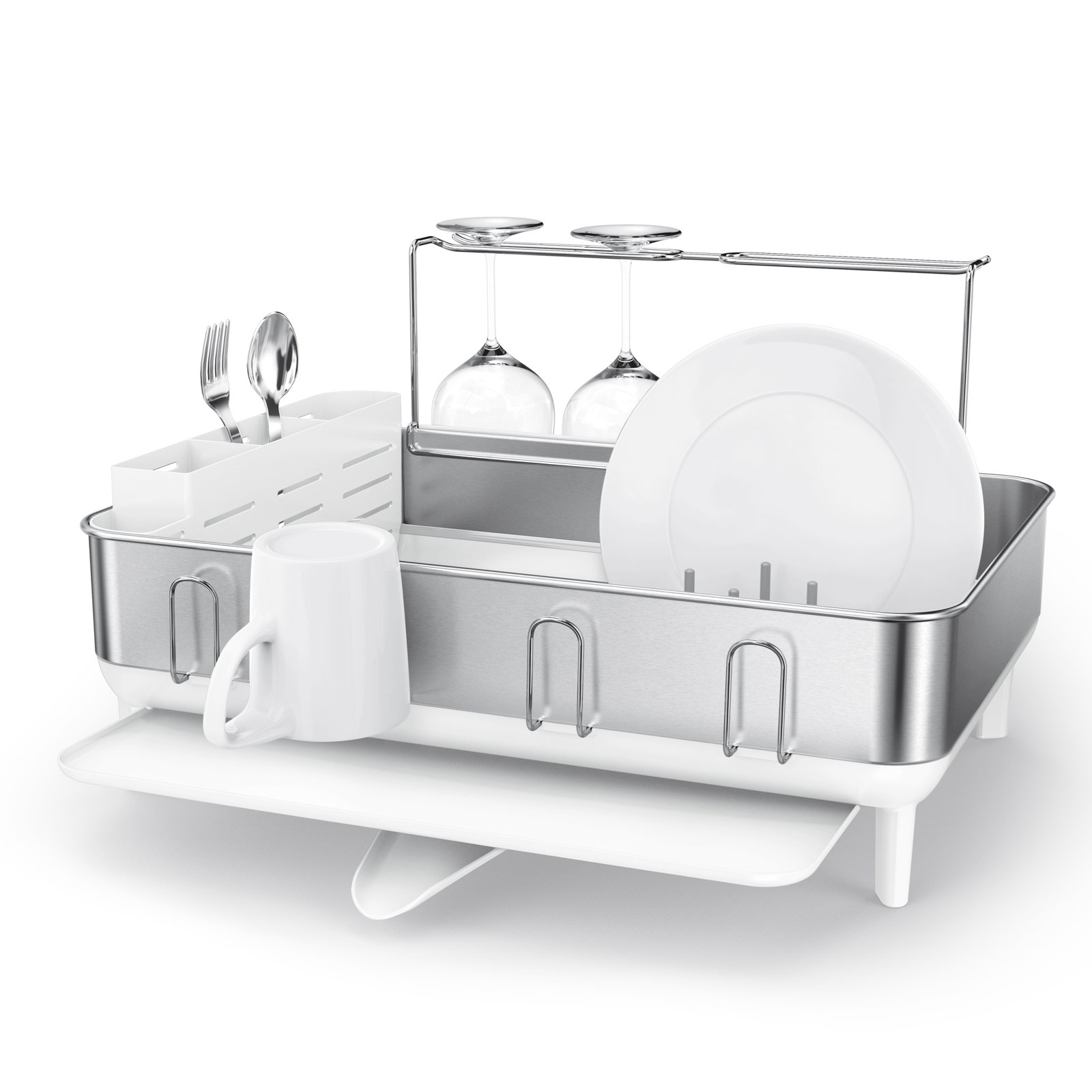 Simplehuman Kitchen Dish Drying Rack With Swivel Spout, Fingerprint-Proof Stainless Steel Frame