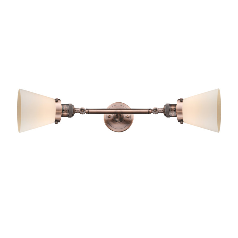 Cone 2 Light Tiltable Bath Vanity Light, Matte White Cased, 6 Watt Vinage LED Bulb, Antique Copper
