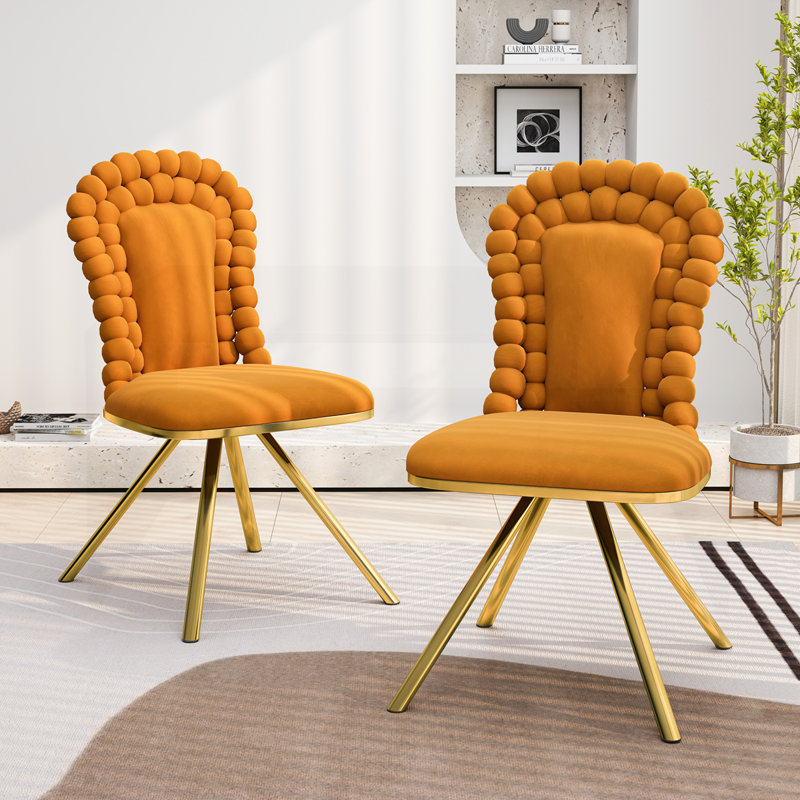 Ensemble de 2 chaises de salle à manger en velours, Orange