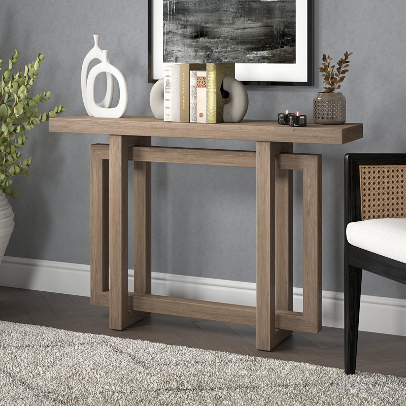 Cesily Rectangular Pine Wood Console Table, Antiqued Gray Oak, 29.5" H x 55" W x 10" D