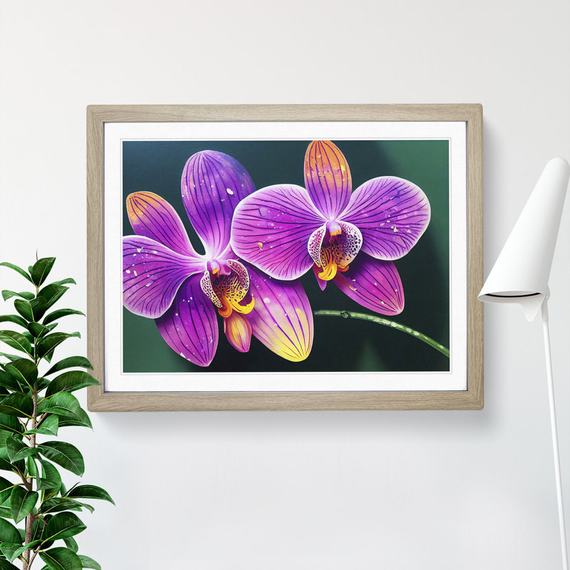 XH1022-7659X Seductive Orchid Flowers - Single Picture Frame Print, 46cm H x 64cm W x 2cm D, Oak