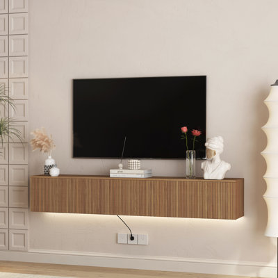 Calonne Floating Fluted TV Stand for 70" TV, LED Lighting & Flip-Down Storage, Free Standing Media TV Console