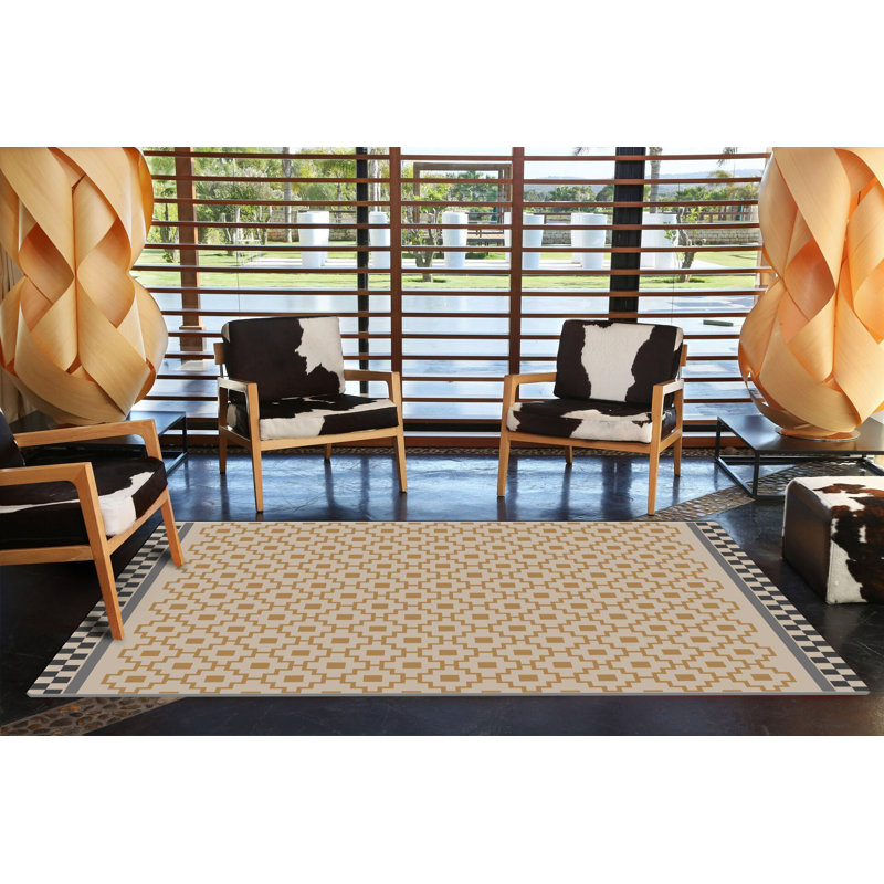 Tapis décoratif à motif géométrique beige, Rectangle 3 pi 11,24 po x 5 pi 10,87 po
