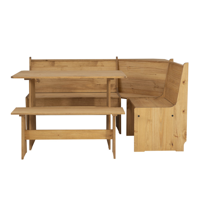 Altizer 5-Person Solid Pine Wood Corner Breakfast Nook with Hidden Storage, Natural