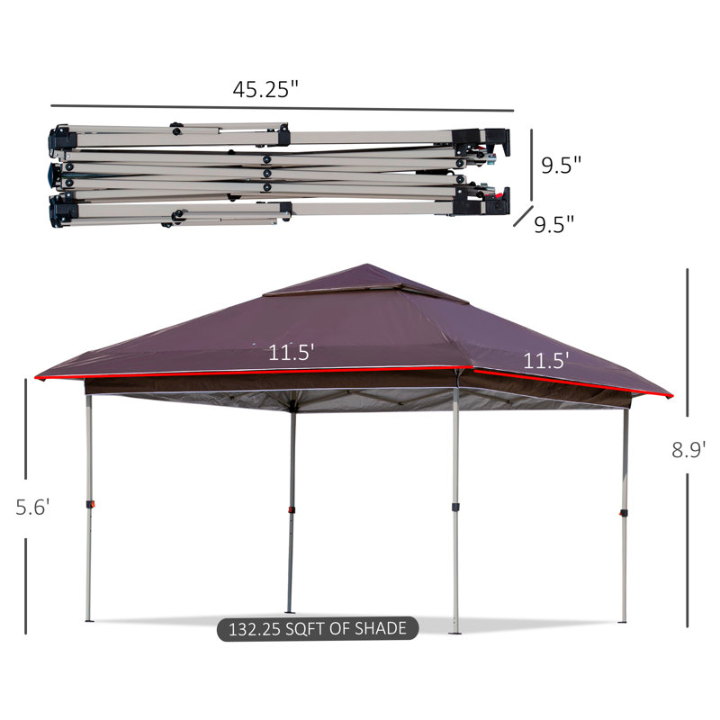 Outsunny Pop Up Canopy Tent with Netting and Carry Bag, Instant Sun Shelter, Dark Brown