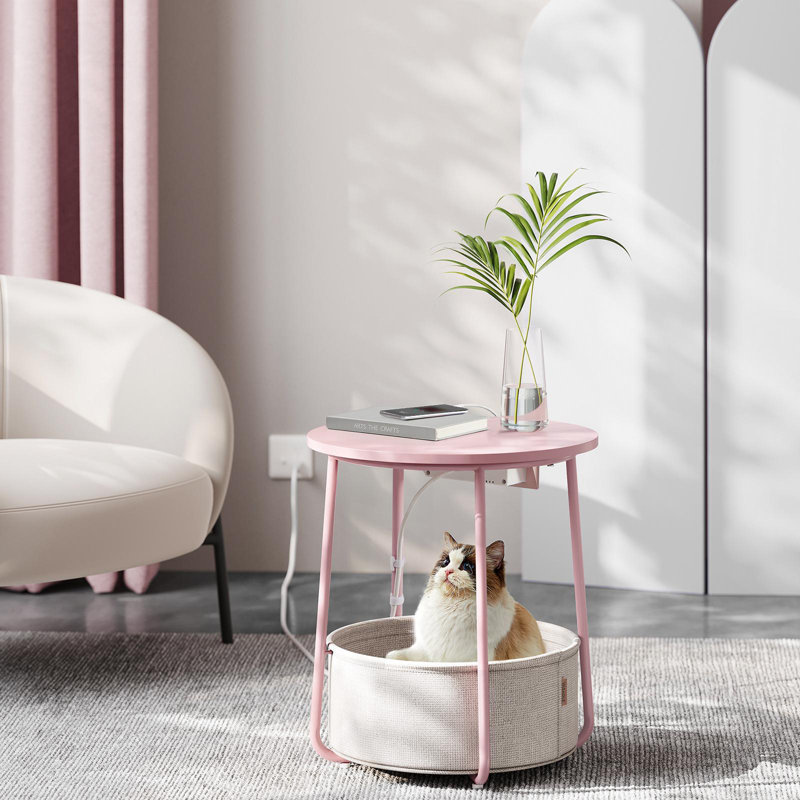 Table d'appoint avec station de charge, Gelée rose / blanc crème