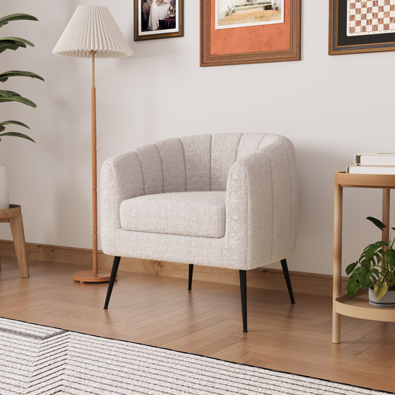 Chaise d'appoint capitonnée de 29,9 po de largeur, chaise de lecture moderne avec pieds en métal, Ivoire ivoire
