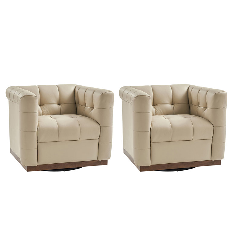 Fauteuil club pivotant carré en cuir véritable l 32,5 po Sonika, Beige