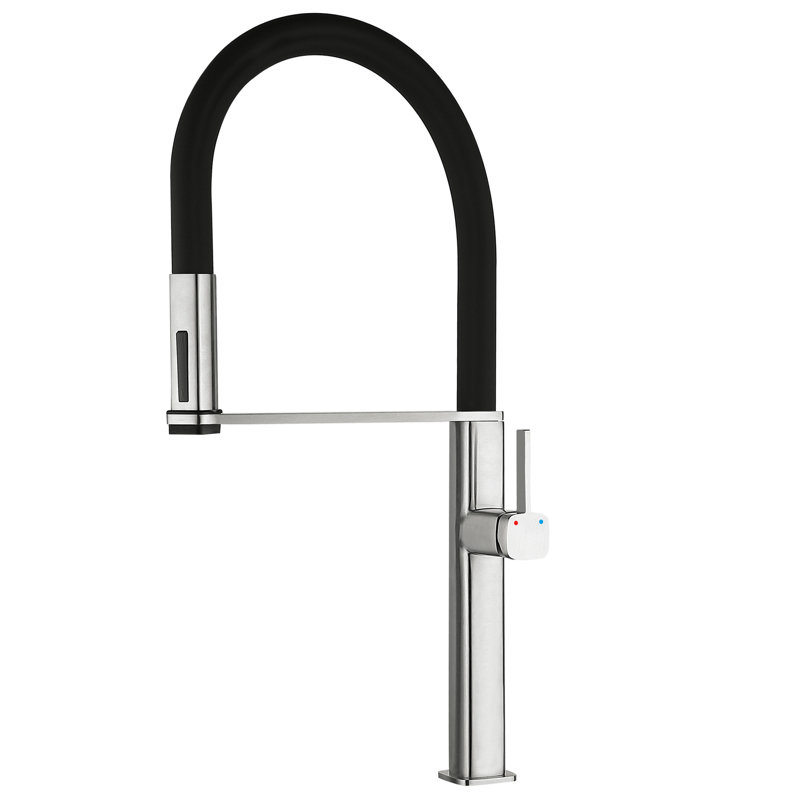 Single Handle Pull Down Sprayer Kitchen Faucet with 360° Spout Swivel in Brushed Nickel