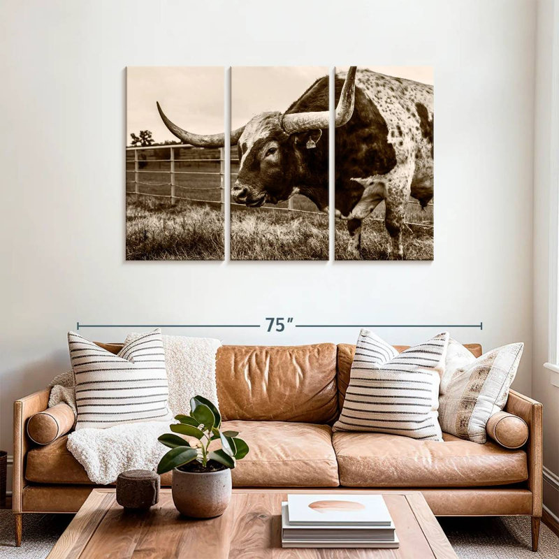 Sepia Longhorn, 36" H x 57" W