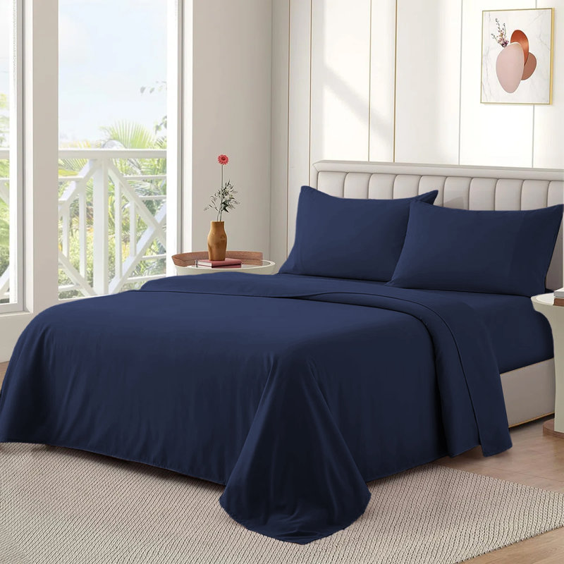 Nycolas 100% Cotton Plain Weave / Muslin Flat Sheet, Double (4'6), Navy