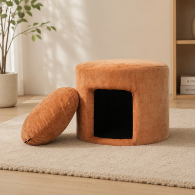 Repose-pieds pour animaux de compagnie avec coin caché, coussin amovible et pieds en bois d'acacia