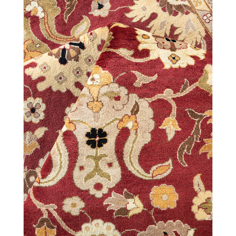 Tapis rouge noué à la main de conception unique 6 pi 3 po x 8 pi 3 po Satones