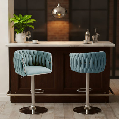 Ensemble de 2 tabourets de bar modernes rotatifs et réglables en hauteur avec dossier tissé et repose-pieds Modern Minimalist