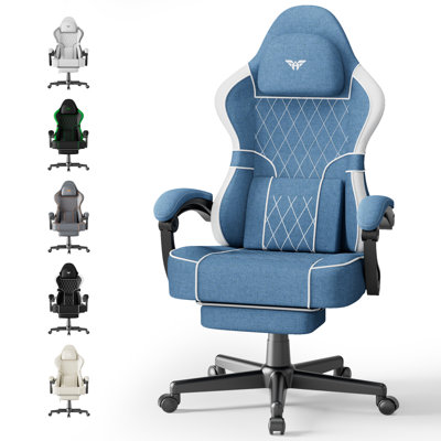 Soontrans Fabric Gaming Chair with Footrest High Back Ergonomic Gamer Chair with Headrest and Massage Lumbar Cushion Racing Reclining Computer Video Game Chair for Adults