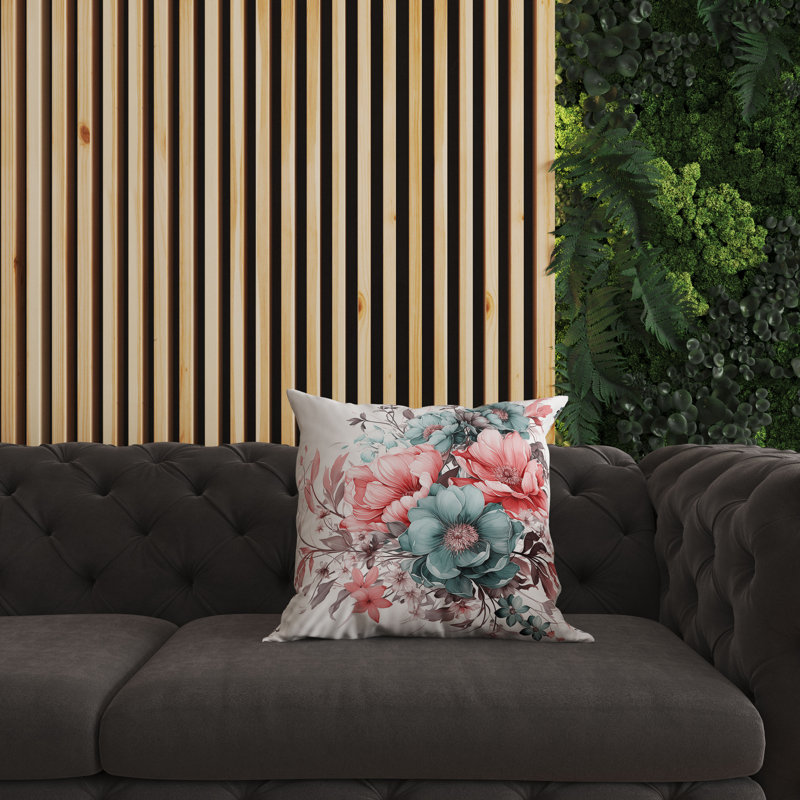 Coussin décoratif réversible Blossom Burst, H 26 po x l 26 po, Brun / Vert / Rouge