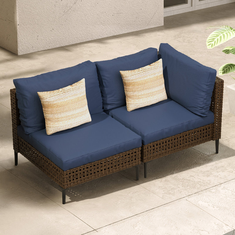 Ikeam 29" W Outdoor Wicker Sectional, Blue/Brown