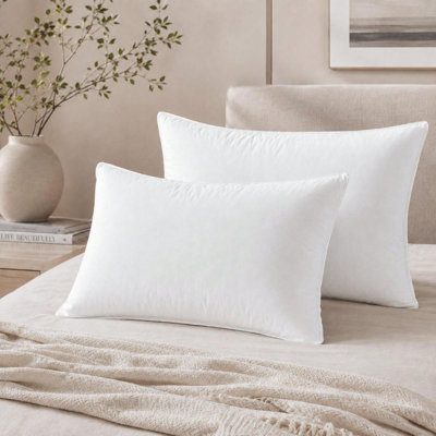 Fluffy Medium‑Support Goose Feather Pillows, Soft Fabric with Premium Goose Feather Blended Fill, Set of 2