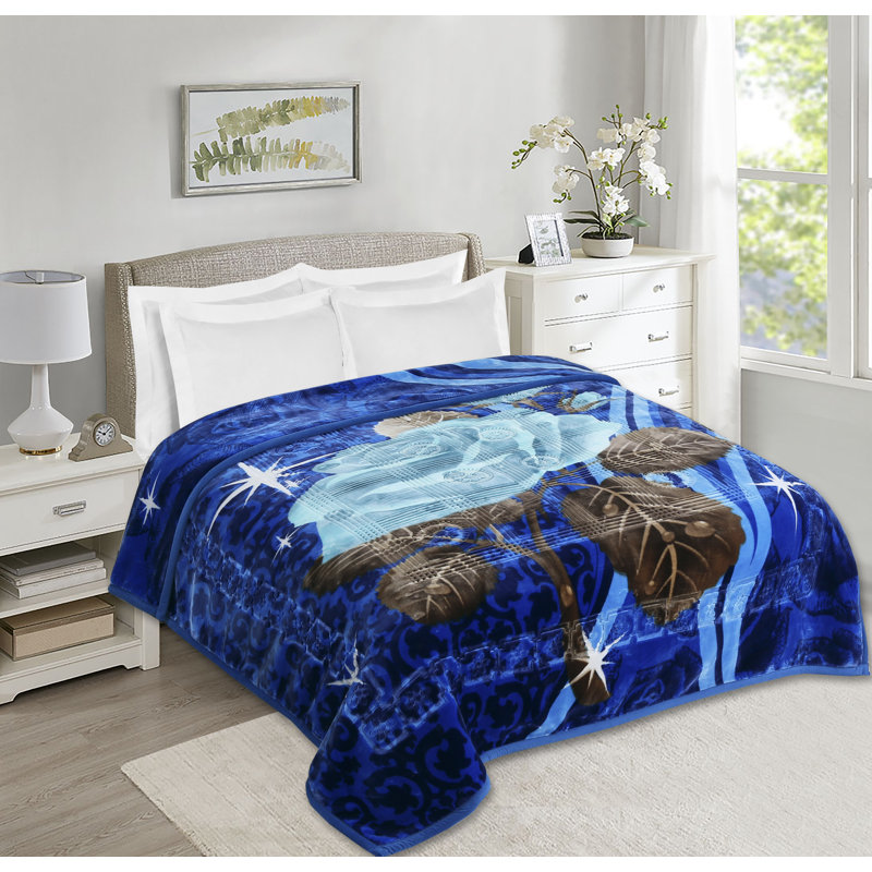 Jeté lourd en peluche, Grand, Floral, Bleu