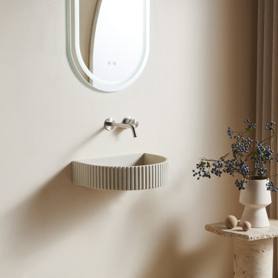 Lavabo de salle de bain en micro-ciment de forme irrégulière 18 "Eira, beige ciment, sans armoire / robinet Eira