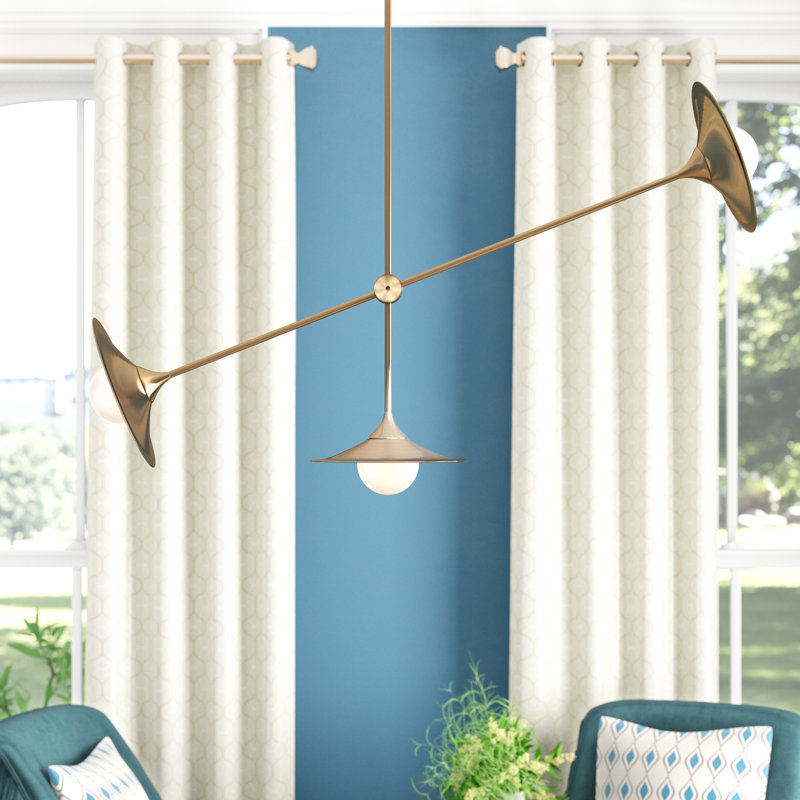 3-Light Brass Steel Chandelier With Round Plates