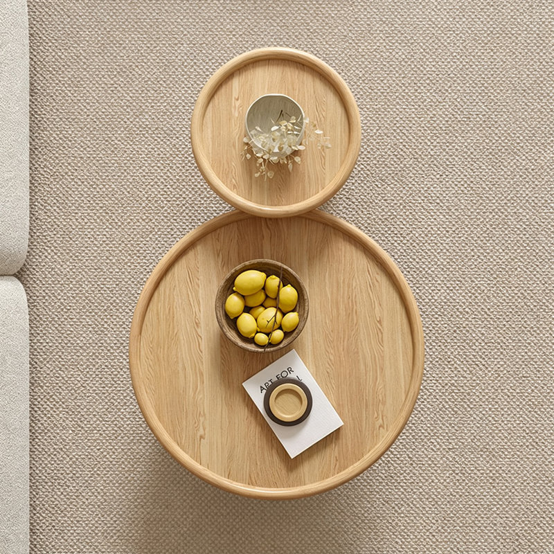 Ensemble de tables basses rondes pour petit appartement en bois, 14.96" H x 27.55" W x 27.55" D, Burlywood
