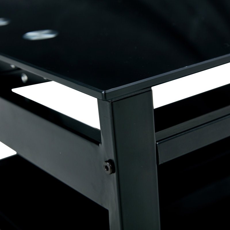 Table basse à plateau relevable moderne en verre trempé noir avec tablette de rangement et structure en métal