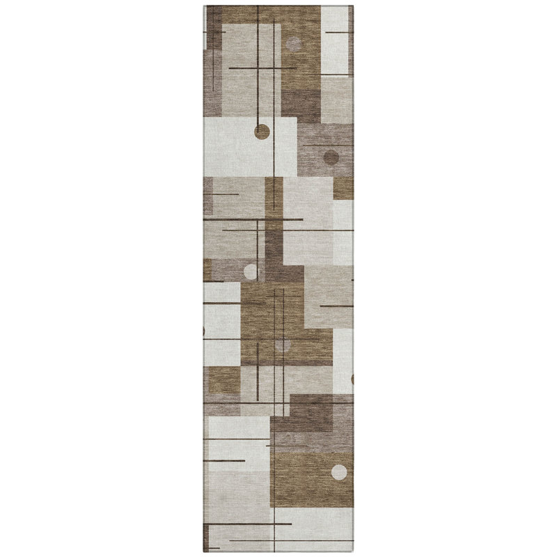Machine Washable Indoor/Outdoor Chantille ACN2716 Geometric Rug, 2'3" x 7'6" Runner, Beige