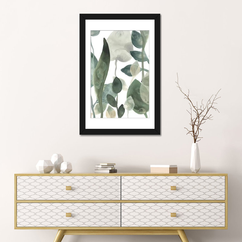 «Water Leaves III», reproduction sur toile, Papier beaux-arts encadré noir, H 24 po x l 16 po x P 1 po