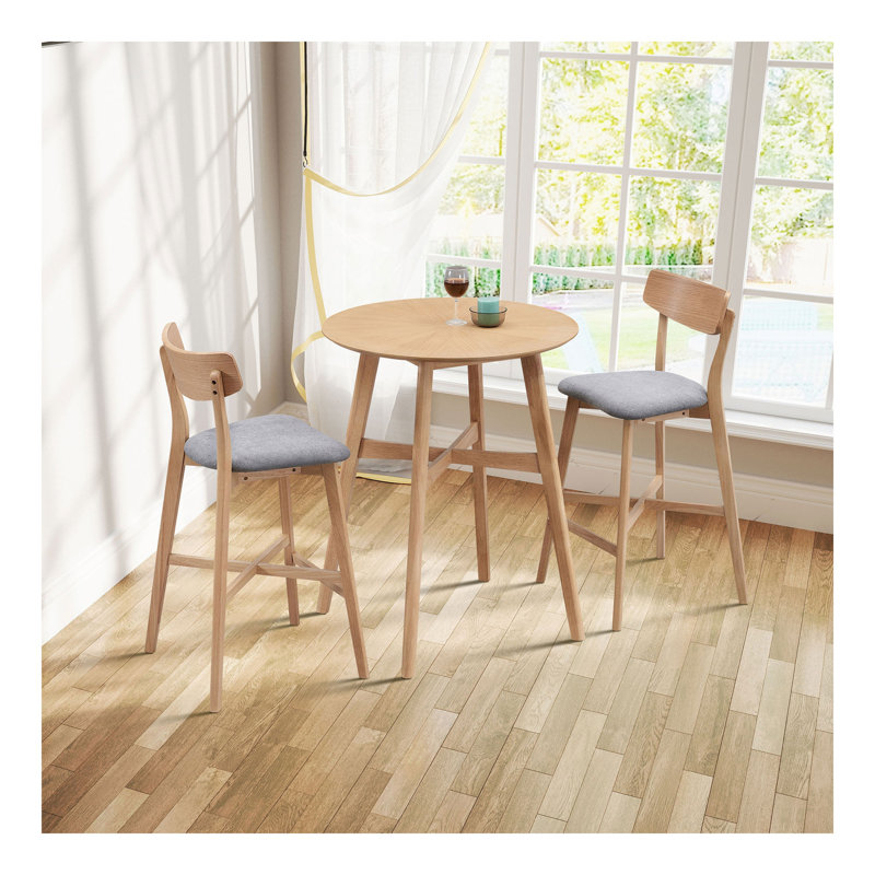 Ensemble de table de bar 3 pièces, table de pub ronde à hauteur de comptoir moderne, plateau supérieur en bois avec tabourets de bar pour la cuisine, le restaurant et le bar à cocktails