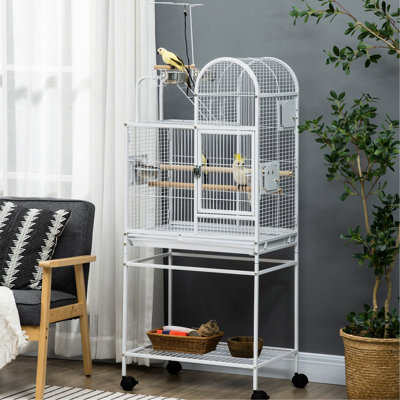 55" Parrot Cage , White Steel, Fortifying Hooks, Perches, Food Cups, Rolling Stand For Parakeets Cage, Assimilating Lovebirds