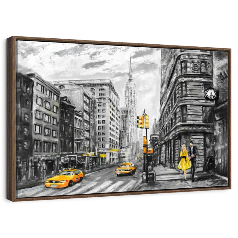 NYC, 37 po x 25 po, Cadre flottant noyer