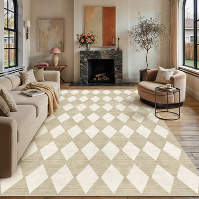 Fonda Vintage Washable Area Rug with Non-Slip Backing, Soft Faux Cashmere Living Room Rug