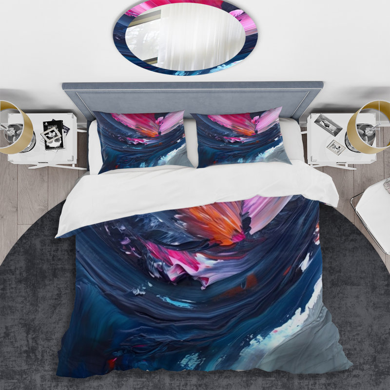 Ensemble de housse de couette en microfibre / polyester texturé bleu et rose, Housse de couette pour très grand lit et 2 très