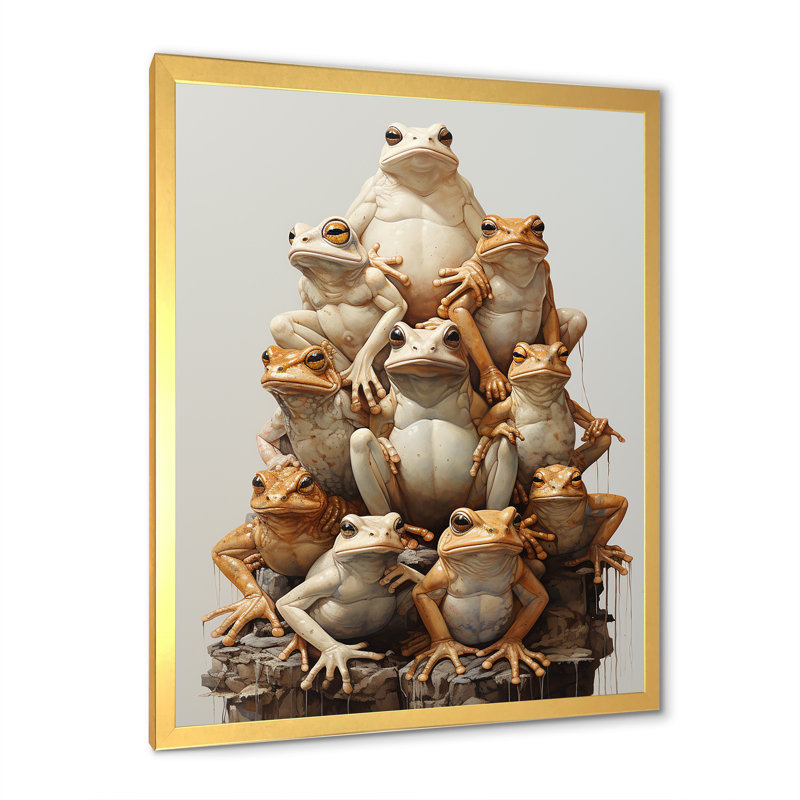 Minimalisme, pyramide de grenouille sur toile, H 32 po x l 16 po x P 1 po, Cadre doré simple