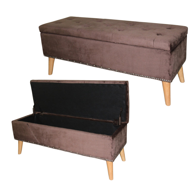 Banc de rangement rectangulaire en daim brun avec compartiment caché et banc de 17 po de hauteur