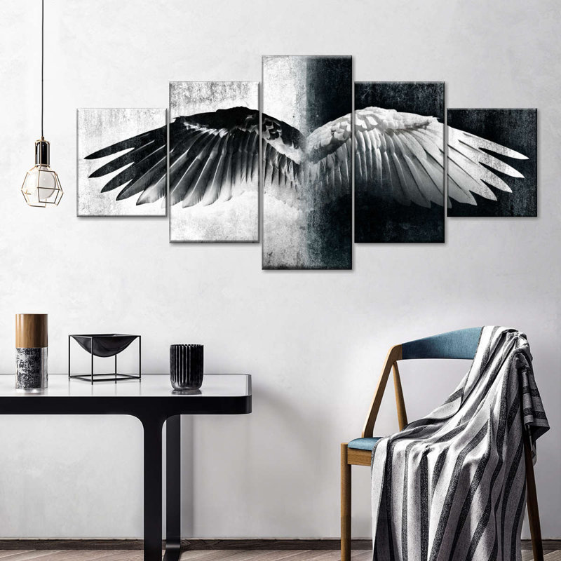 Black And White Angel Wings Multi Piece Canvas Print, H 68 po x l 30 po x P 1,25 po
