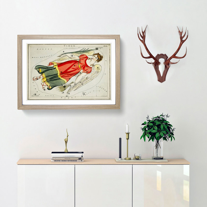 Astronomical Zodiac Chart Of The Virgo - Single Picture Frame Painting, 24cm H x 33cm W x 2cm D, Oak
