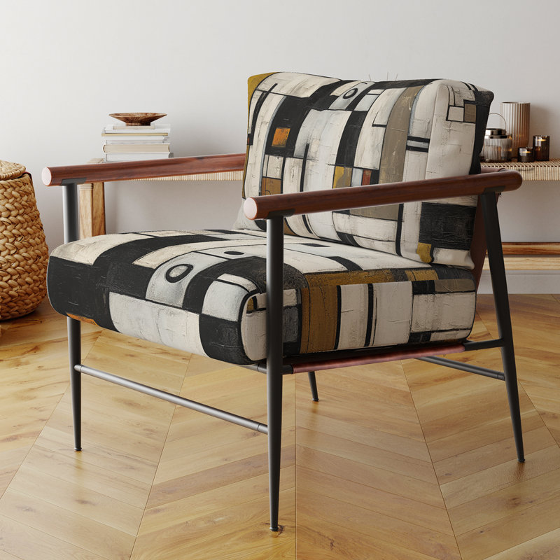 Garden Of Urban Groove Abstract Geometrics VI - Fauteuil rembourré contemporain, fauteuil d'appoint noir, Doré