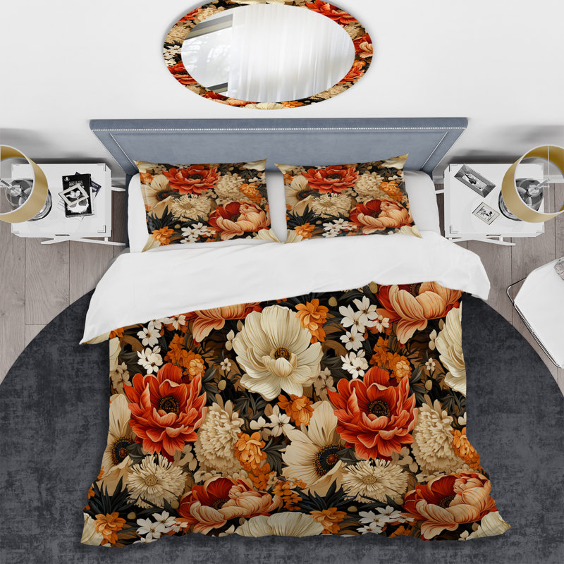 Literie à motif de fleurs d'automne, Housse de couette pour très grand lit et 2 très